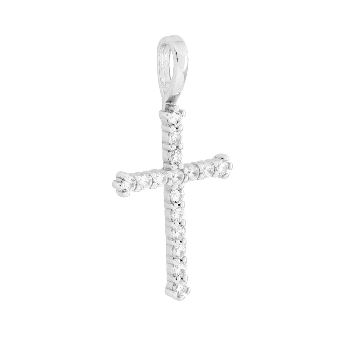 Ciondolo Croce con Cubic Zirconia Bianchi in ARGENTO 925 Galvanica Rodio
