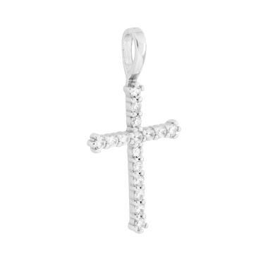 Ciondolo Croce con Cubic Zirconia Bianchi in ARGENTO 925 Galvanica Rodio