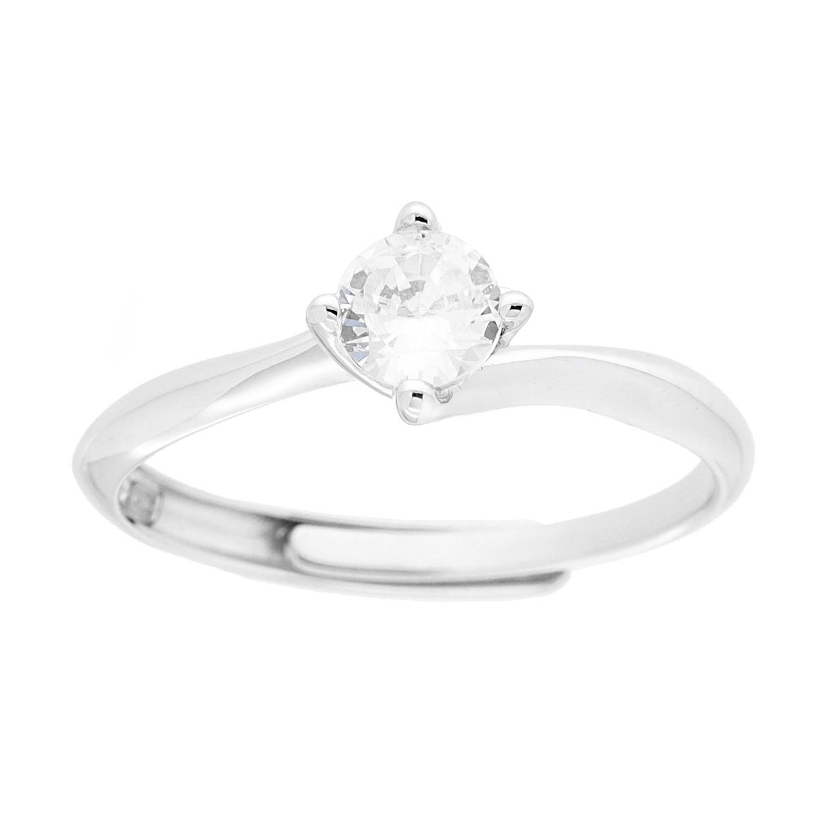 Anello Solitario con Cubic Zirconia Bianco mm 5 in ARGENTO 925 Galvanica Rodio