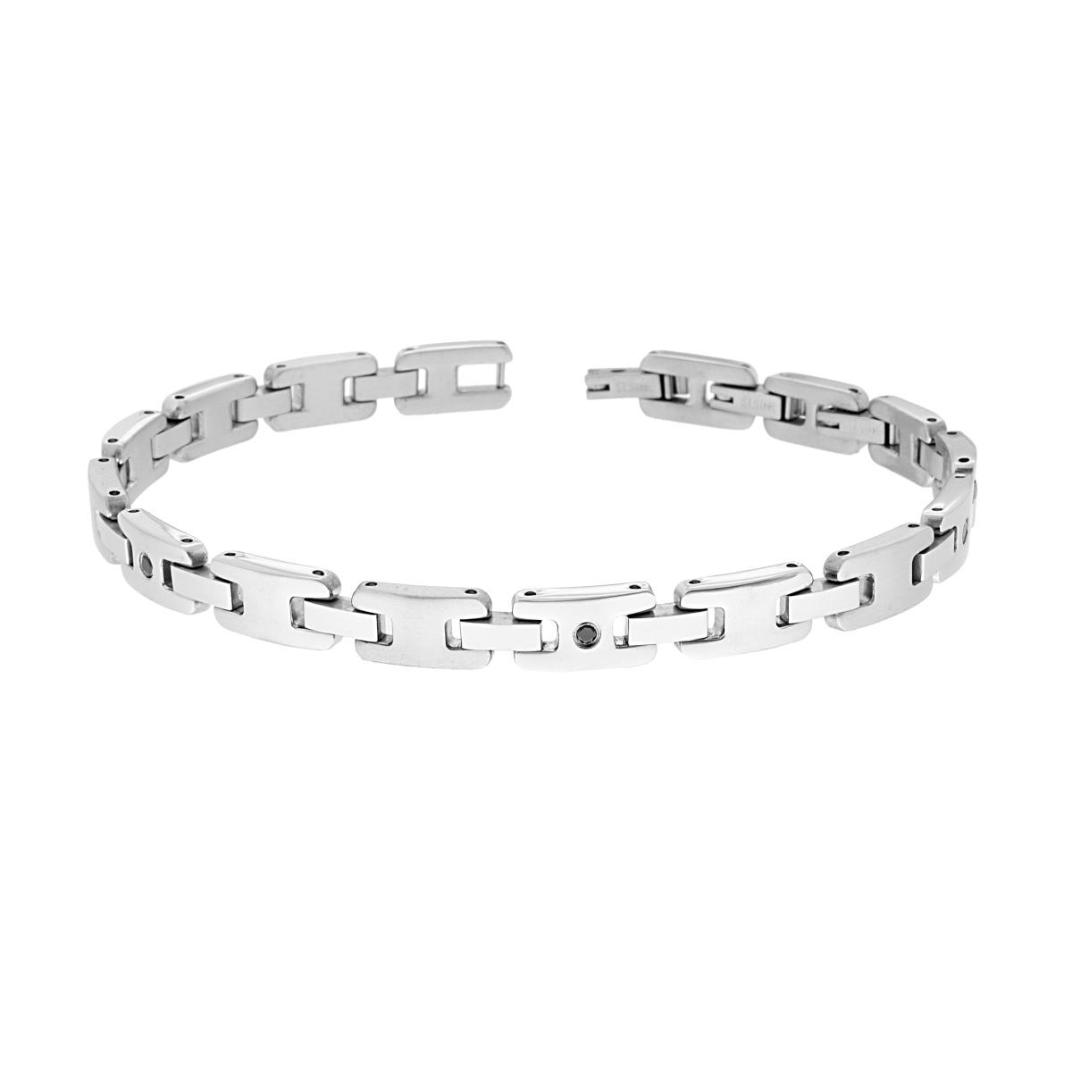 Bracciale Uomo maglia Imperniata con Crystal Neri in ACCIAIO