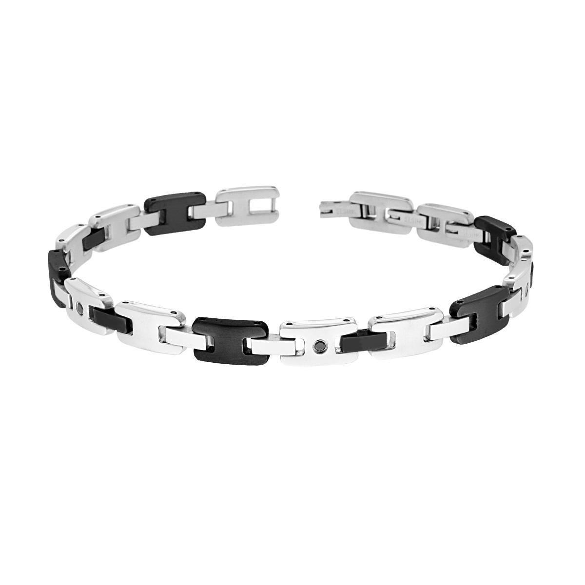 Bracciale Uomo maglia Imperniata con Dettagli Nero e con Crystal Neri in ACCIAIO