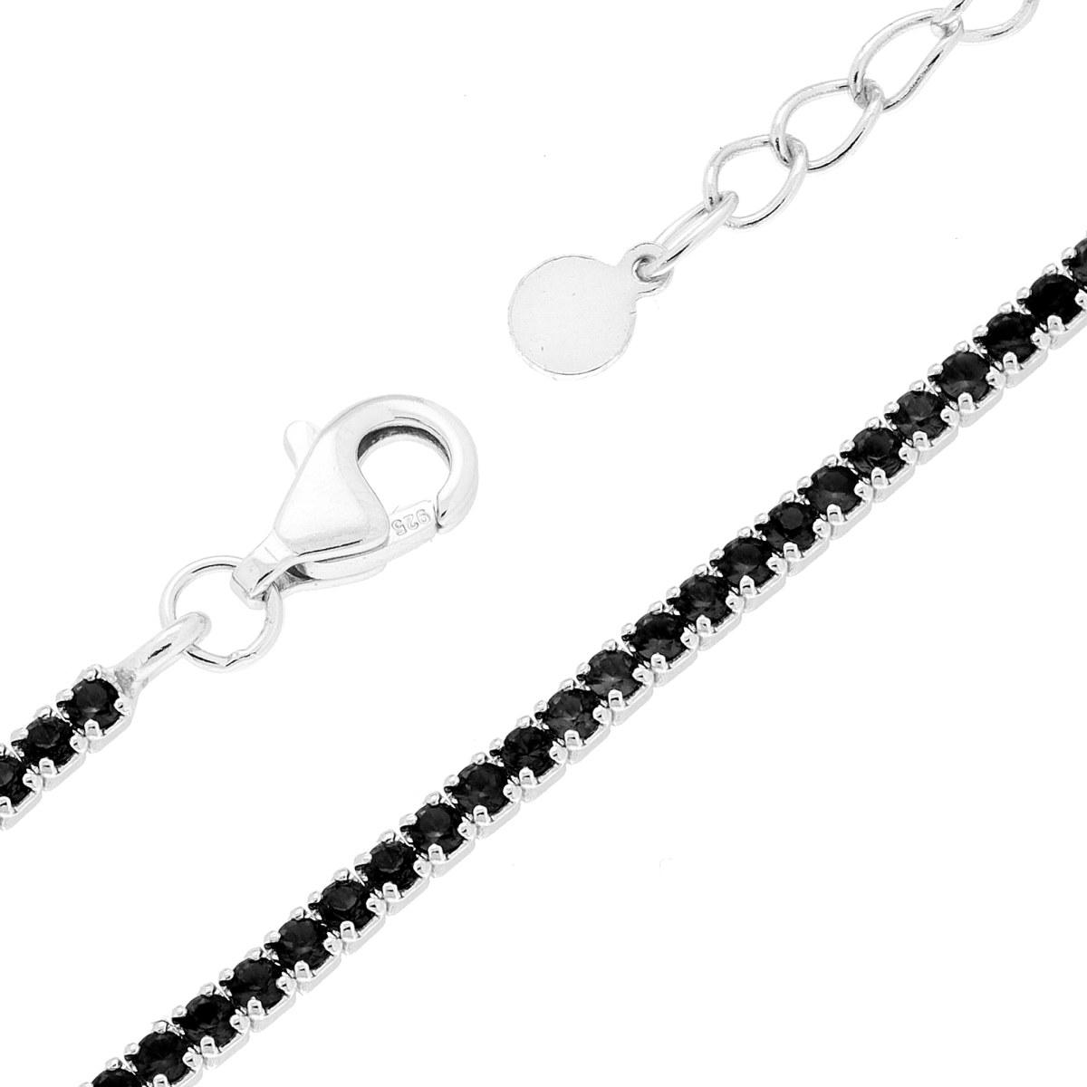 Bracciale Tennis Griffe cm 16+3 con Zirconi mm 1.5 Neri in ARGENTO 925 Galvanica Rodio