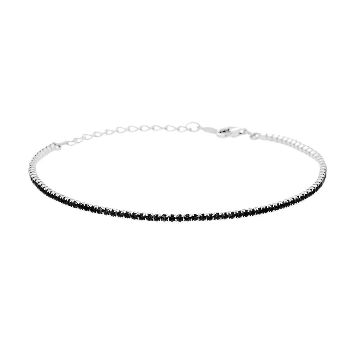 Bracciale Tennis Griffe cm 16+3 con Zirconi mm 1.5 Neri in ARGENTO 925 Galvanica Rodio