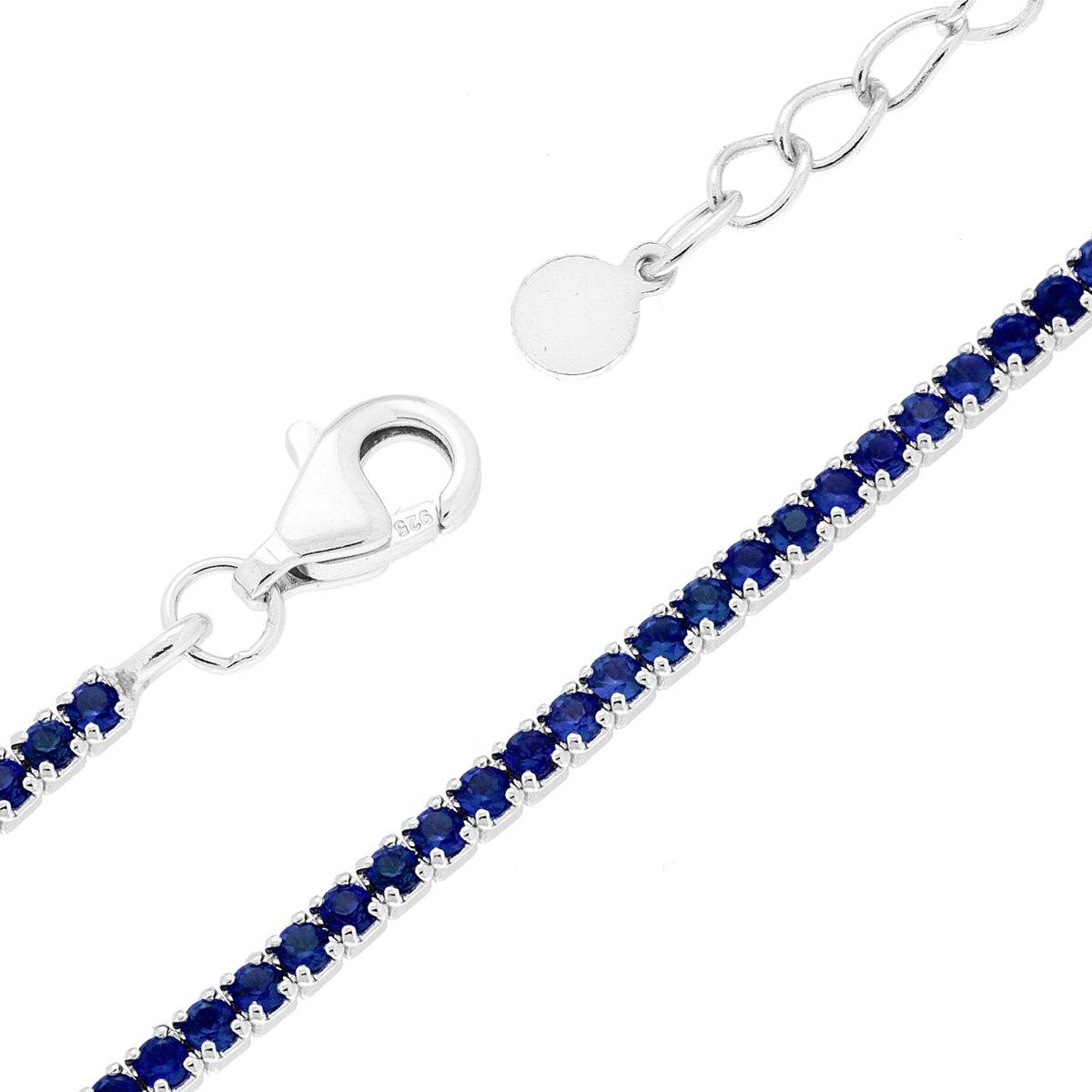 Bracciale Tennis Griffe cm 16+3 con Zirconi mm 1.5 Blu Zaffiro in ARGENTO 925 Galvanica Rodio