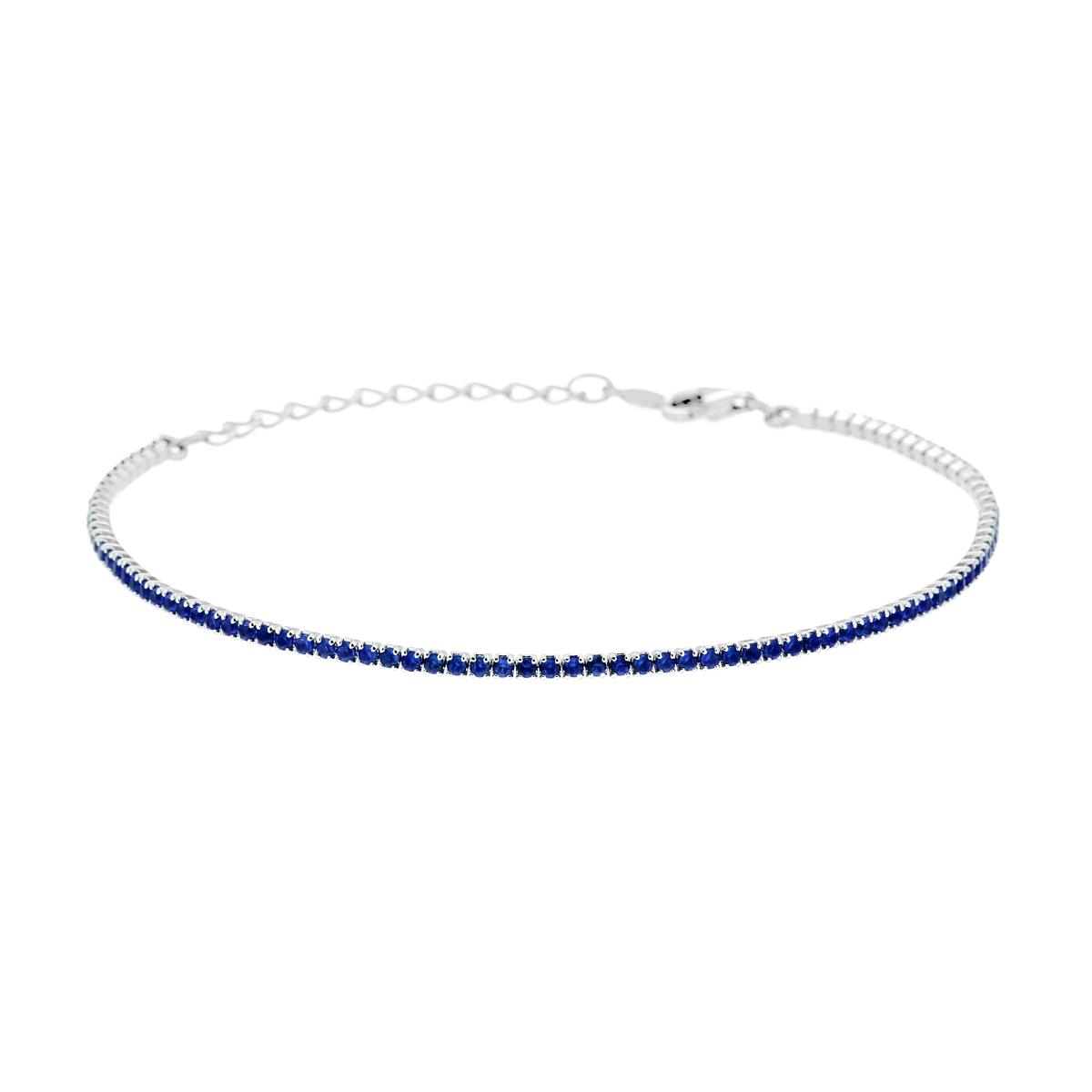 Bracciale Tennis Griffe cm 16+3 con Zirconi mm 1.5 Blu Zaffiro in ARGENTO 925 Galvanica Rodio