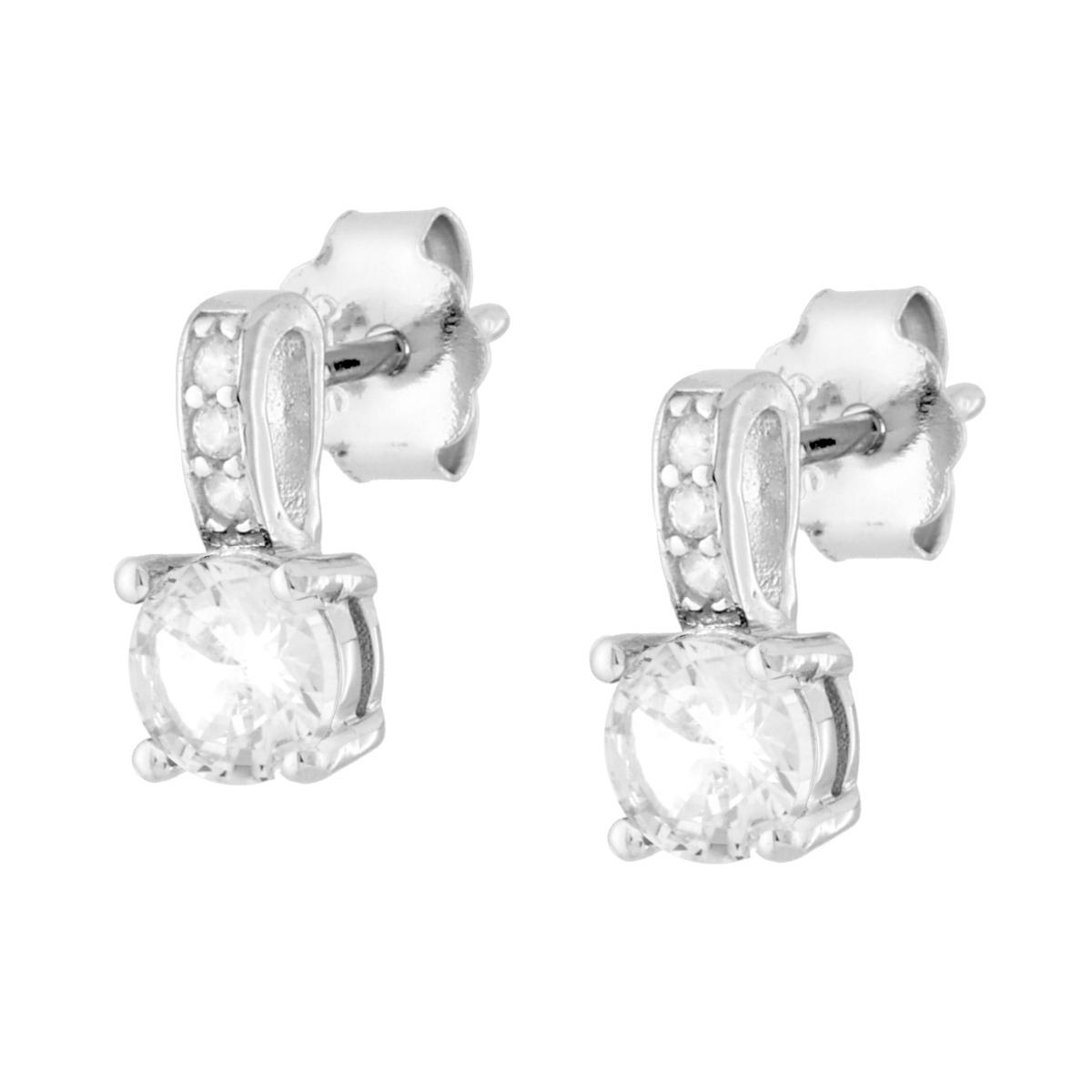 Parure Set Orecchini e Ciondolo Punto Luce Tondo con Cubic Zirconia Bianchi in ARGENTO 925 Galvanica Rodio