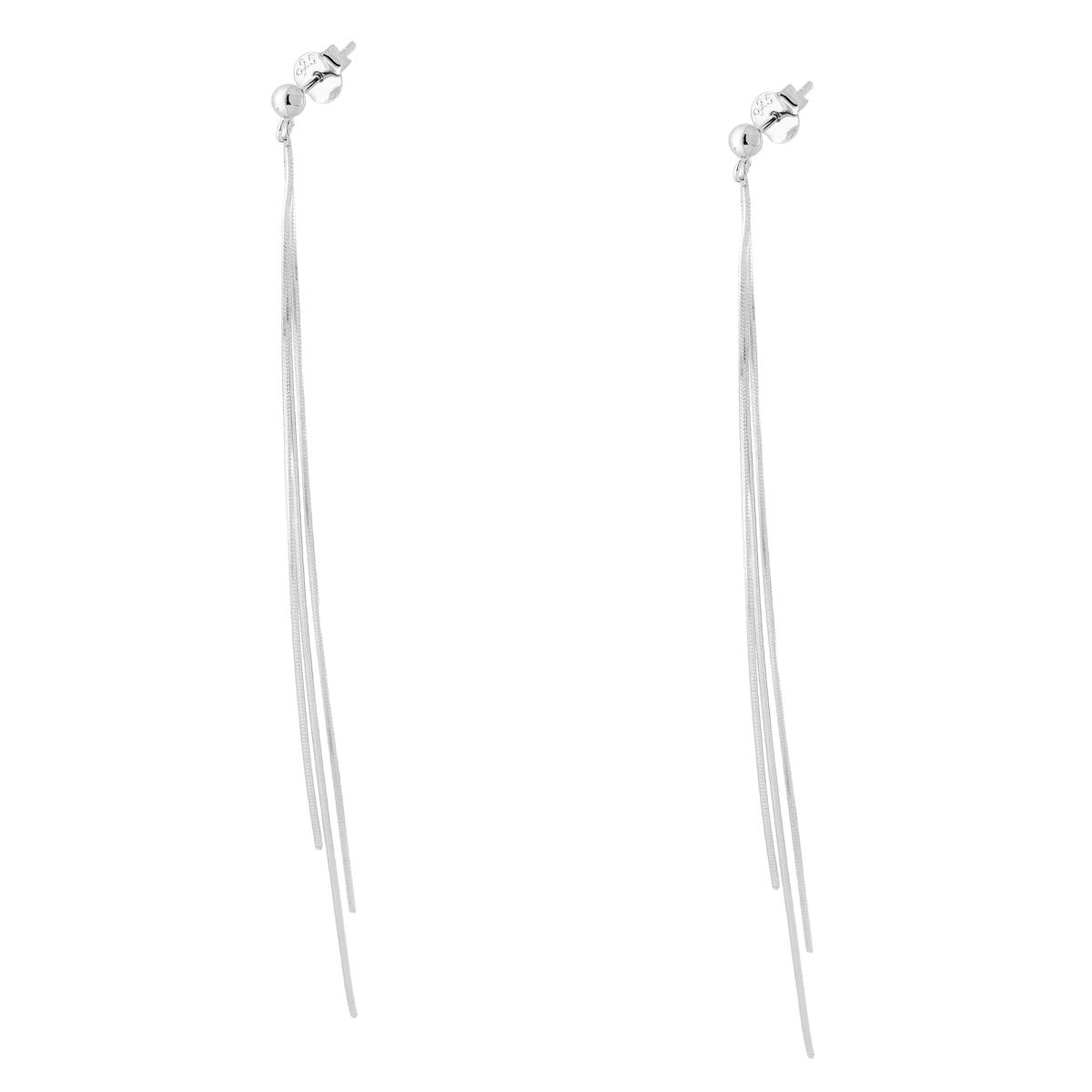 Orecchini Lunghi tre fili pendenti Catena Coda di Topo Diamantata in ARGENTO 925 Galvanica Rodio