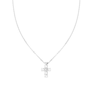 Collana Catena Forzatina Diamantata con Croce Cubic Zirconia Bianchi in ARGENTO 925 Galvanica Rodio