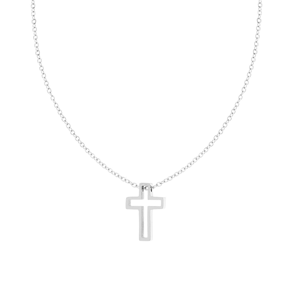 Collana Catena Forzatina Diamantata con Croce in ACCIAIO