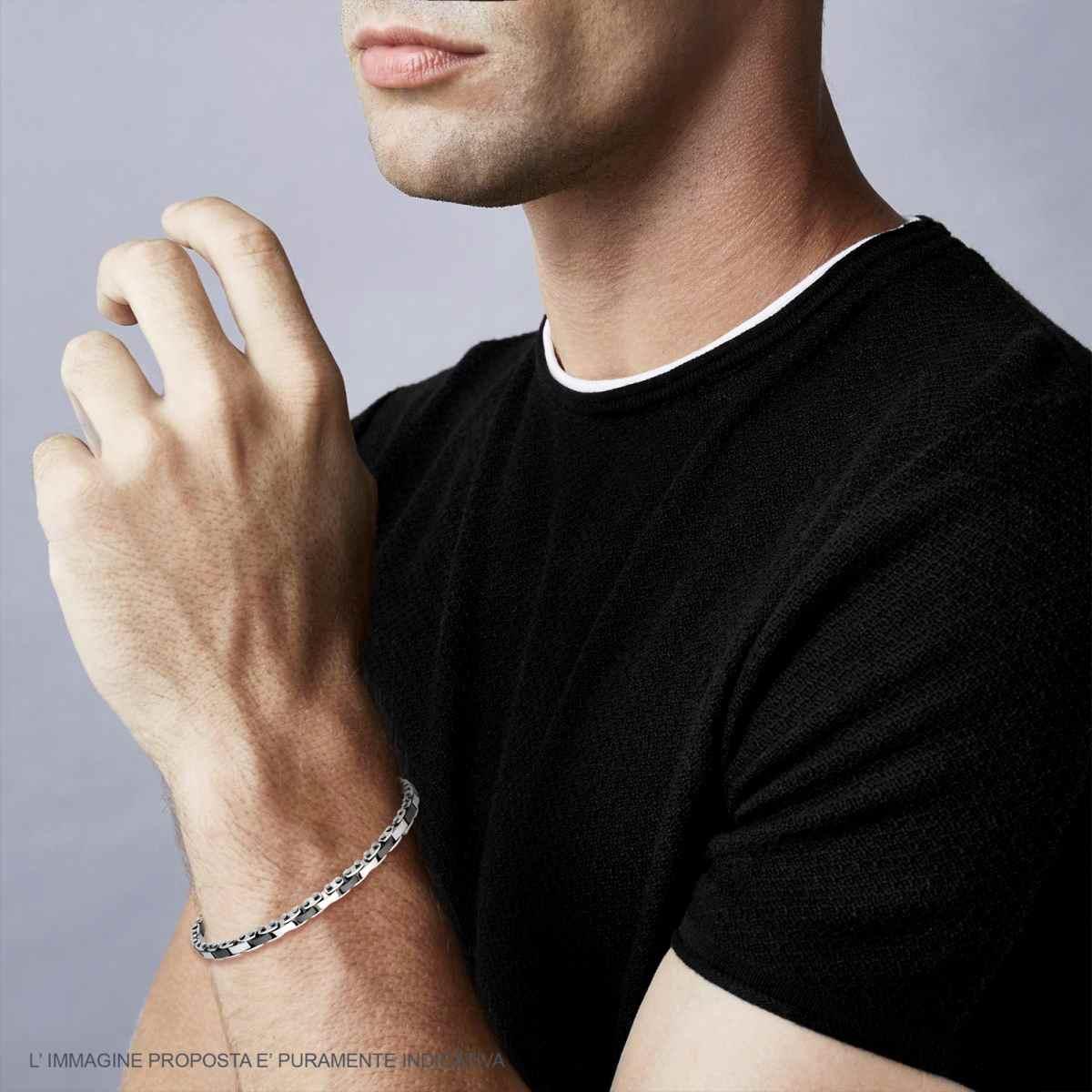 Bracciale Uomo Maglia Imperniata con dettagli colore Nero in Ceramica in ACCIAIO