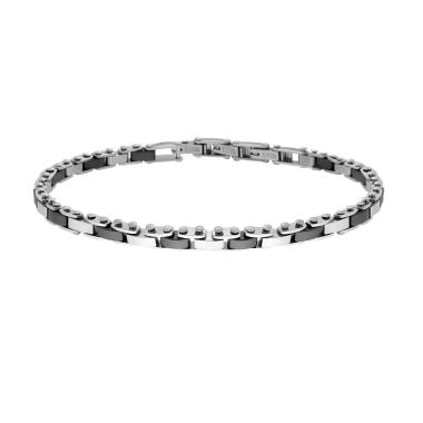 Bracciale Uomo Maglia Imperniata con dettagli colore Nero in Ceramica in ACCIAIO