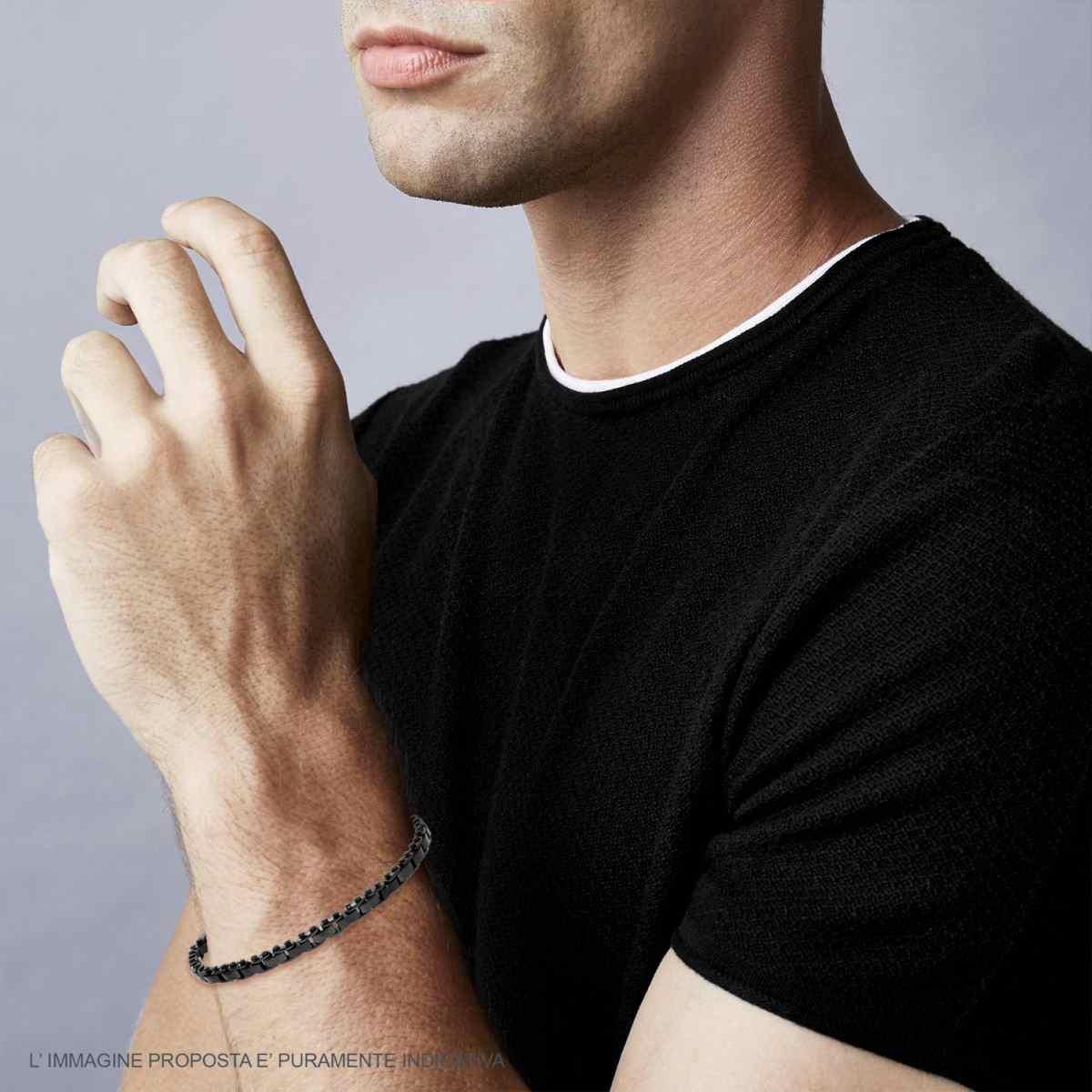 Bracciale Uomo Maglia Imperniata con Ceramica Nera in ACCIAIO Colore Nero