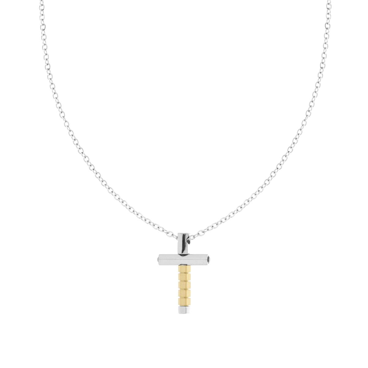 Collana Catena Forzatina con Croce Oro in ACCIAIO