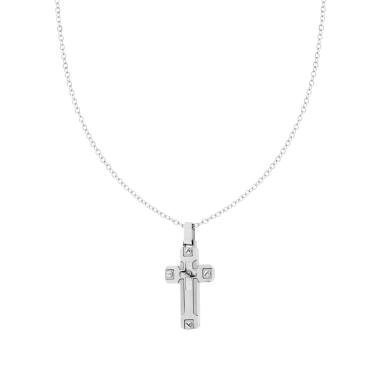 Collana Catena Forzatina Diamantata con Croce in ACCIAIO