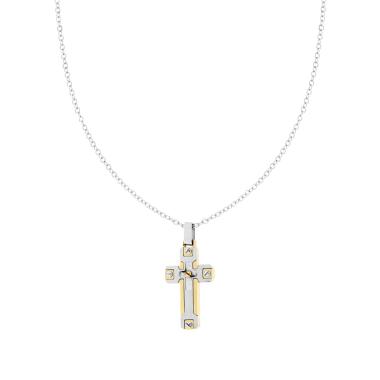 Collana Catena Forzatina Diamantata con Croce Oro in ACCIAIO