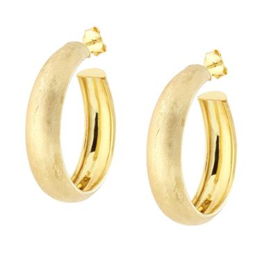 Orecchini Cerchio Fascia Bombato Spazzolato mm 32 in ARGENTO 925 Galvanica Oro