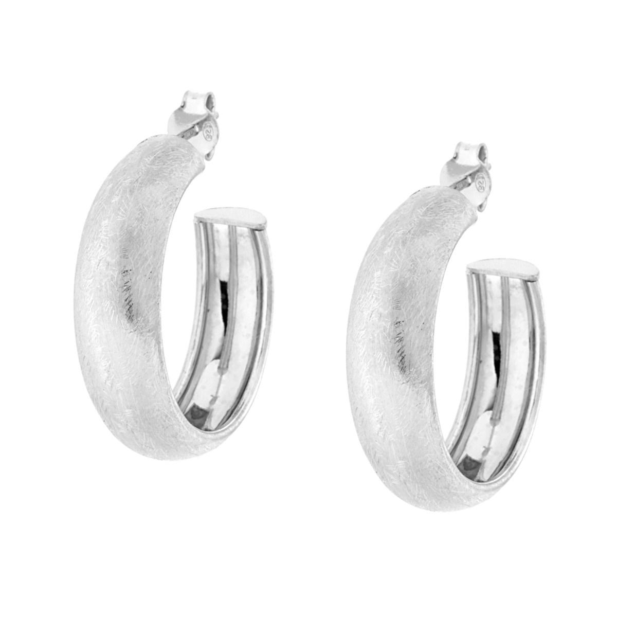 Orecchini Cerchio Fascia Bombato Spazzolato mm 26 in ARGENTO 925 Galvanica Rodio