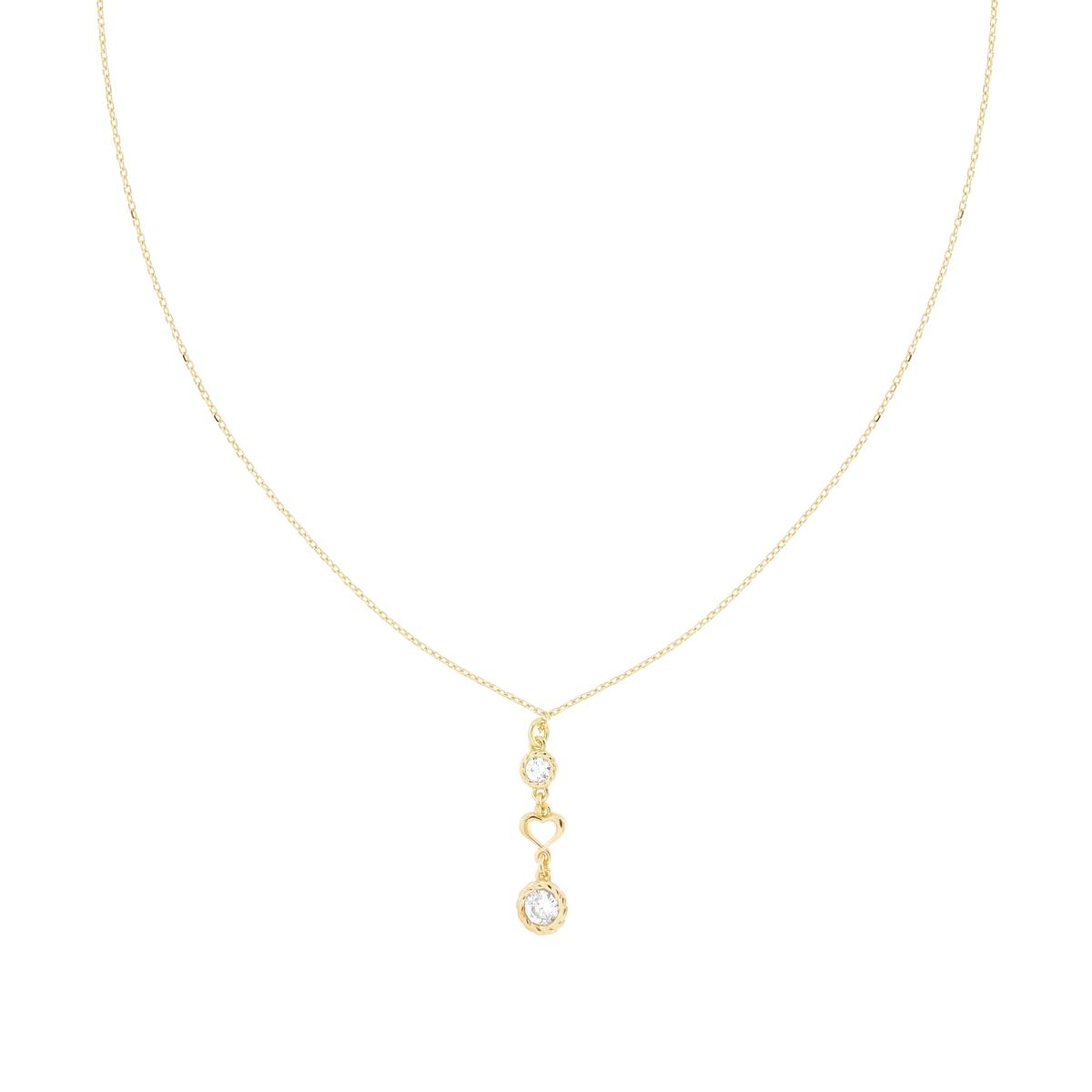 Collana Catena Forzatina Diamantata con Cuore e Cubic Zirconia Bianchi in ARGENTO 925 Galvanica Oro