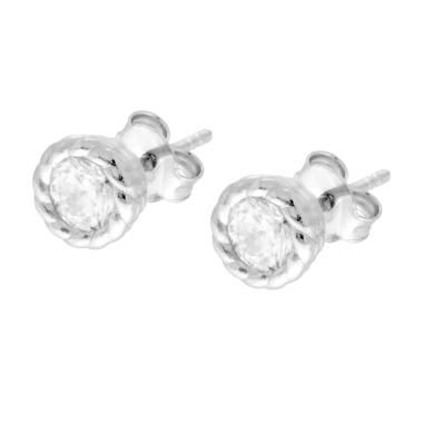 Orecchini Tondo Cestino 7 mm con Punto Luce Cubic Zirconia Bianco in ARGENTO 925 Galvanica Rodio