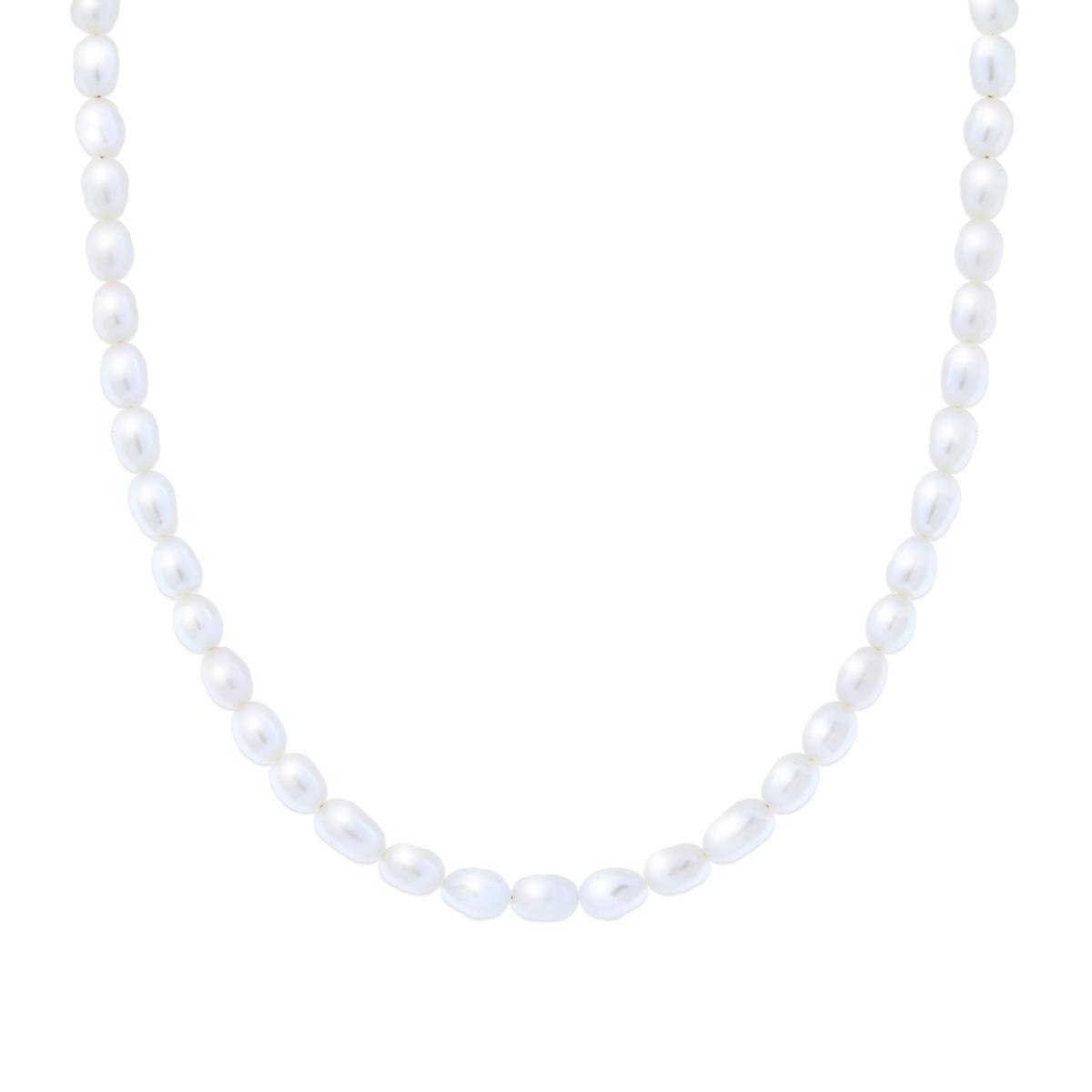 Collana Catena con filo di Perle Ovali Naturali di Fiume mm 5,5 in ARGENTO 925 Galvanica Rodio