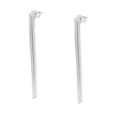 Orecchini Lunghi tre fili pendenti Catena Coda di Topo Diamantata in ARGENTO 925 Galvanica Rodio