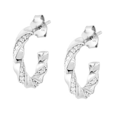 Orecchini Cerchio Torchon mm 17 con Cubic Zirconia Bianchi in ARGENTO 925 Galvanica Rodio