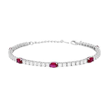Bracciale Tennis Griffe cm 17+3 con Ovali Cubic Zirconia Rosso Rubino e Bianchi in ARGENTO 925 Galvanica Rodio