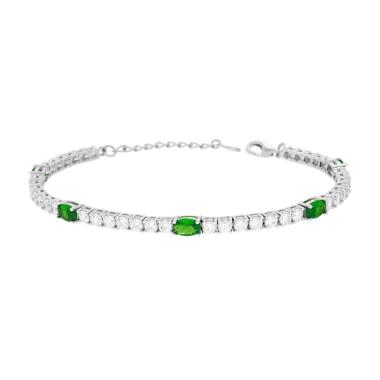Bracciale Tennis Griffe cm 17+3 con Ovali Cubic Zirconia Verde Smeraldo e Bianchi in ARGENTO 925 Galvanica Rodio