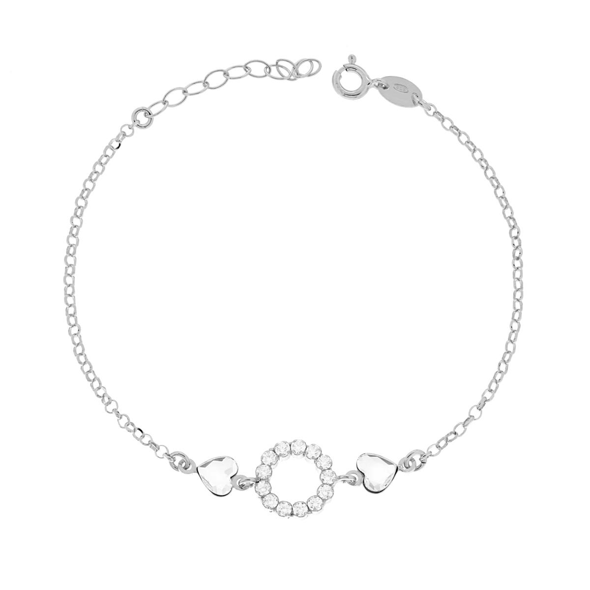 Bracciale Catena Rolo Diamantata con Cuori e Cubic Zirconia Bianchi in ARGENTO 925 Galvanica Rodio