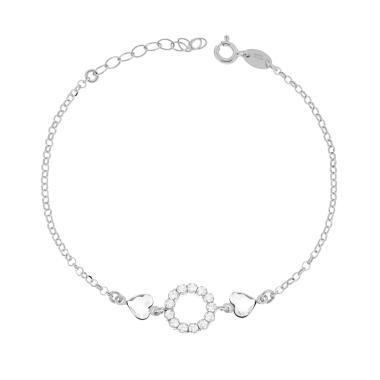 Bracciale Catena Rolo Diamantata con Cuori e Cubic Zirconia Bianchi in ARGENTO 925 Galvanica Rodio