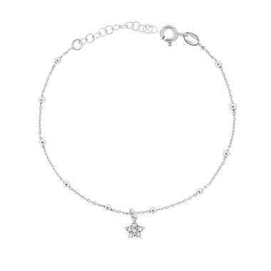 Bracciale Catena Forzatina Diamantata con Palline e Stella con Cubic Zirconia Bianchi in ARGENTO 925 Galvanica Rodio