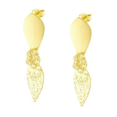 Orecchini con Fiore e pendenti Goccia Satinati Martellati in ARGENTO 925 Galvanica Oro