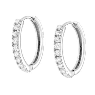 Orecchini Cerchio a Scattino mm 22 con Cubic Zirconia Bianchi in ARGENTO 925 Galvanica Rodio