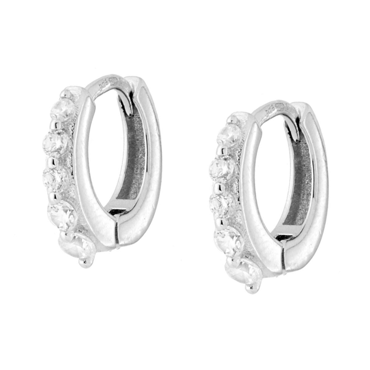 Orecchini Cerchio a Scattino mm 13 con Cubic Zirconia Bianchi in ARGENTO 925 Galvanica Rodio