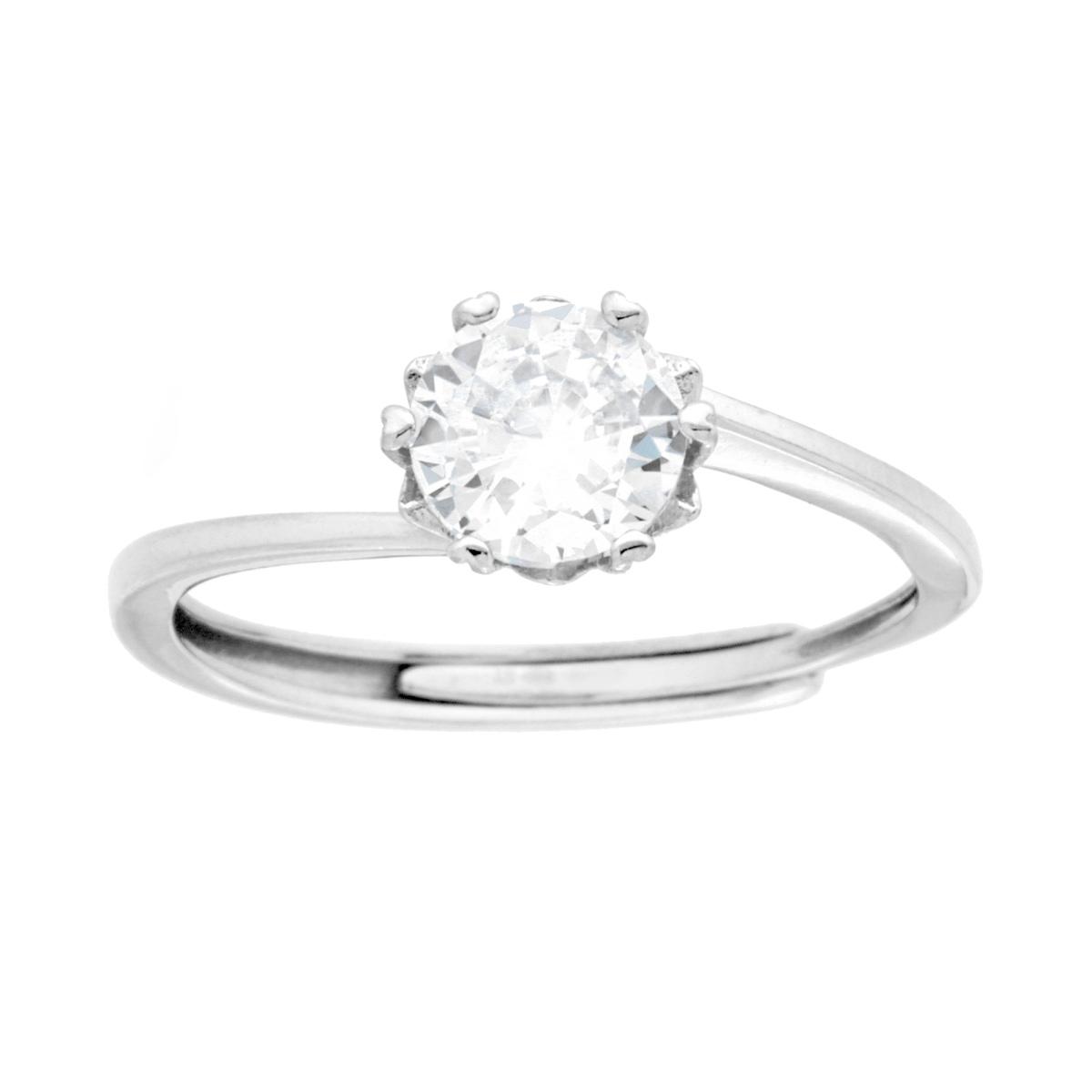 Anello Solitario con Cubic Zirconia Bianco mm 6 in ARGENTO 925 Galvanica Rodio<br />