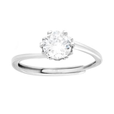 Anello Solitario con Cubic Zirconia Bianco mm 6 in ARGENTO 925 Galvanica Rodio<br />