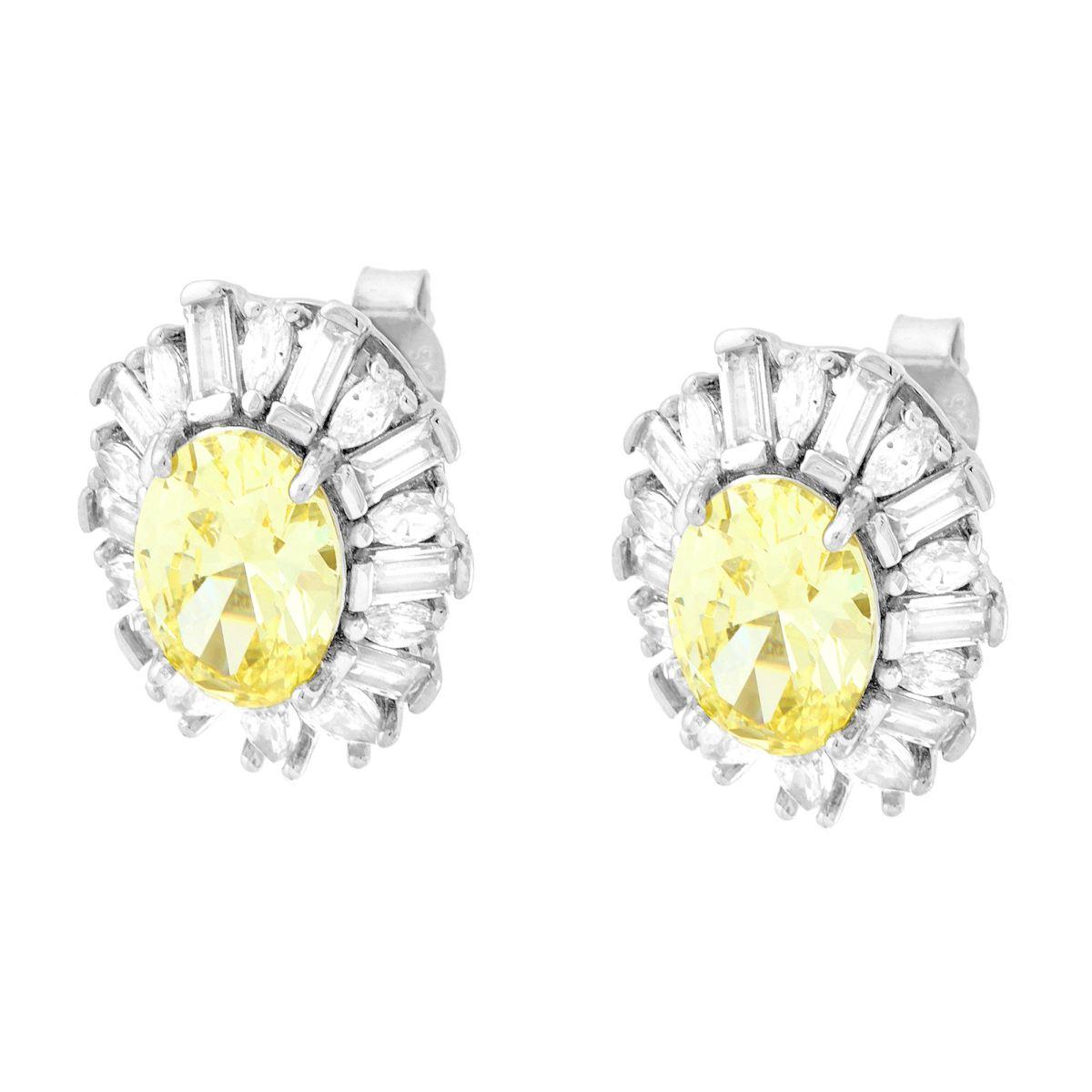 Orecchini Ovale Topazio contornato da Cubic Zirconia Bianchi Multitaglio in ARGENTO 925 Galvanica Rodio