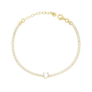 Bracciale Tennis Griffe con Tondo centrale Cubic Zirconia Bianchi in ARGENTO 925 Galvanica Oro
