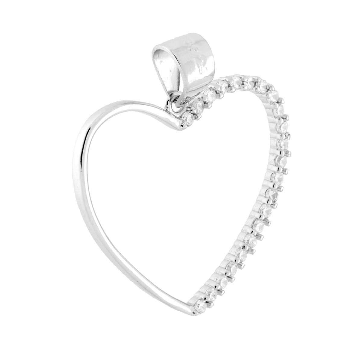 Ciondolo Cuore con Cubic Zirconia Bianchi in ARGENTO 925 Galvanica Rodio