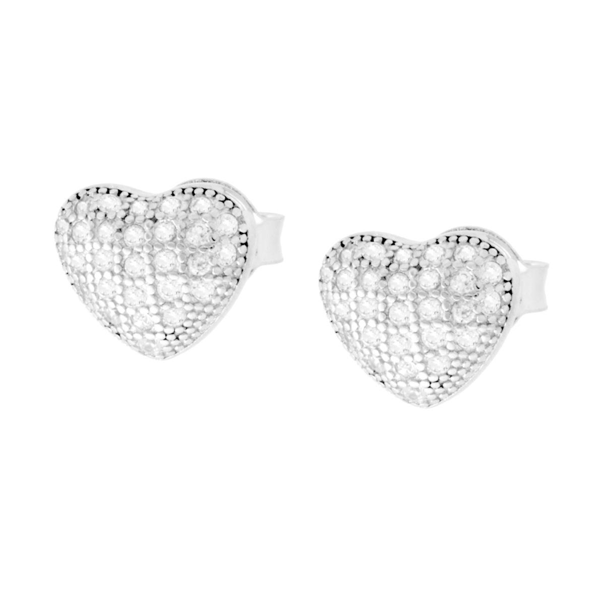 Orecchini Cuore con Cubic Zirconia Bianchi in ARGENTO 925 Galvanica Rodio