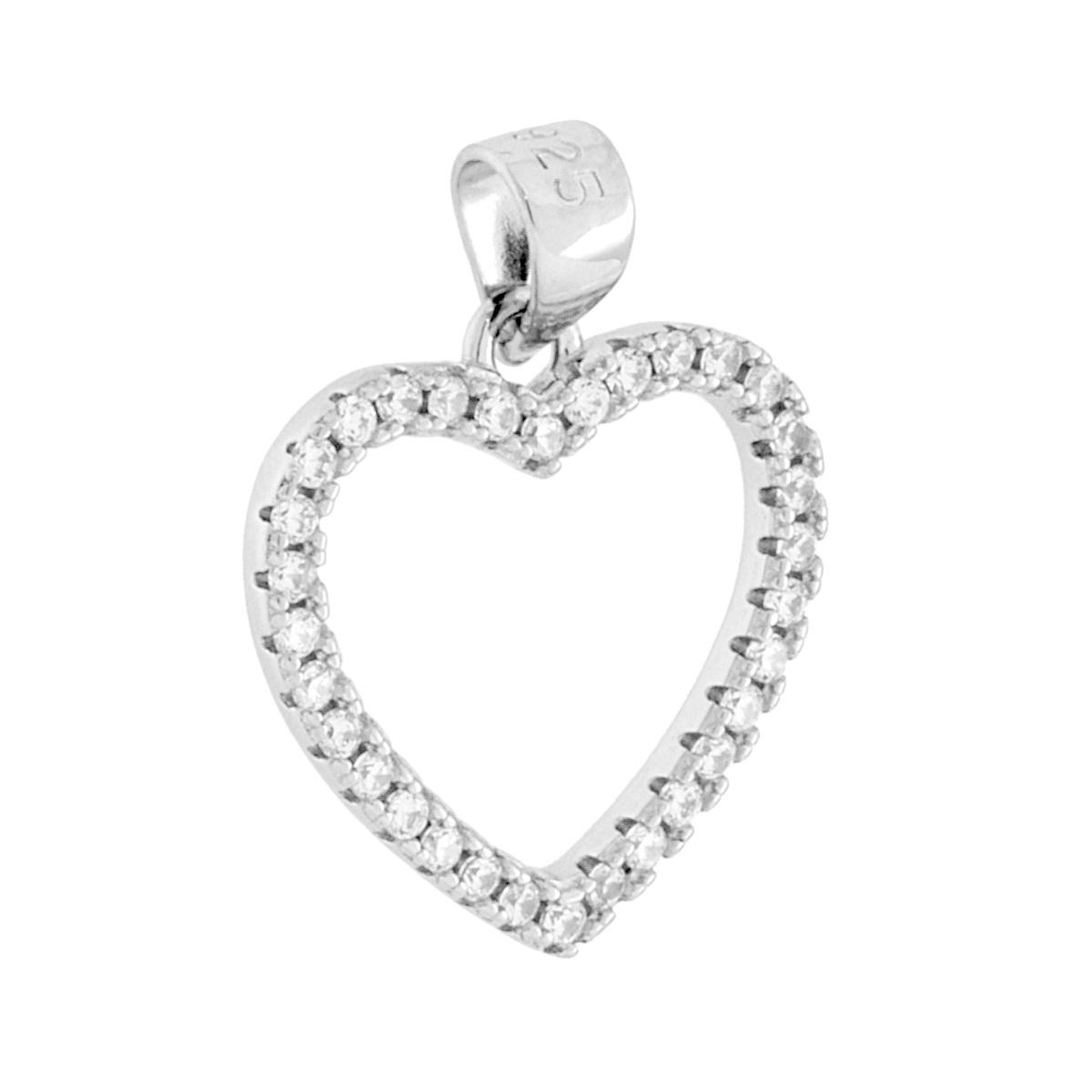 Ciondolo Cuore con Cubic Zirconia Bianchi in ARGENTO 925 Galvanica Rodio