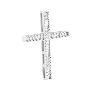 Ciondolo Croce con Cubic Zirconia Bianchi in ARGENTO 925 Galvanica Rodio