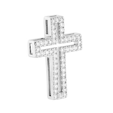 Ciondolo Croce con Cubic Zirconia Bianchi in ARGENTO 925 Galvanica Rodio