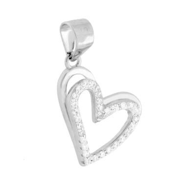 Ciondolo Cuore doppio con Cubic Zirconia Bianchi in ARGENTO 925 Galvanica Rodio