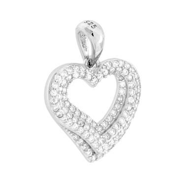 Ciondolo Cuore doppio con Cubic Zirconia Bianchi in ARGENTO 925 Galvanica Rodio