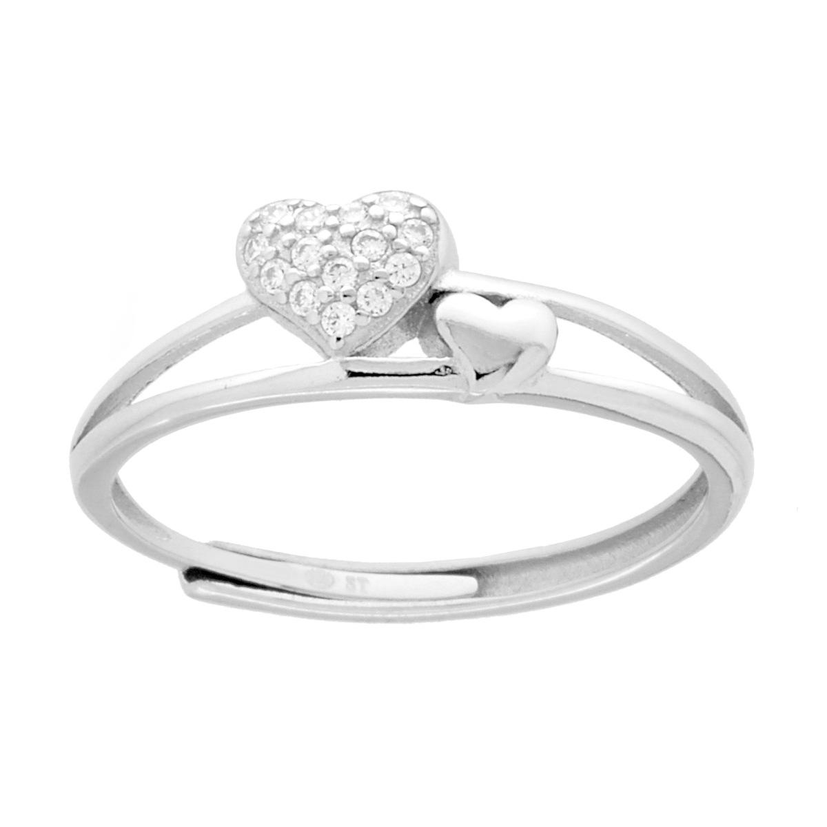 Anello doppio filo con Cuori e Cubic Zirconia Bianchi in ARGENTO 925 Galvanica Rodio