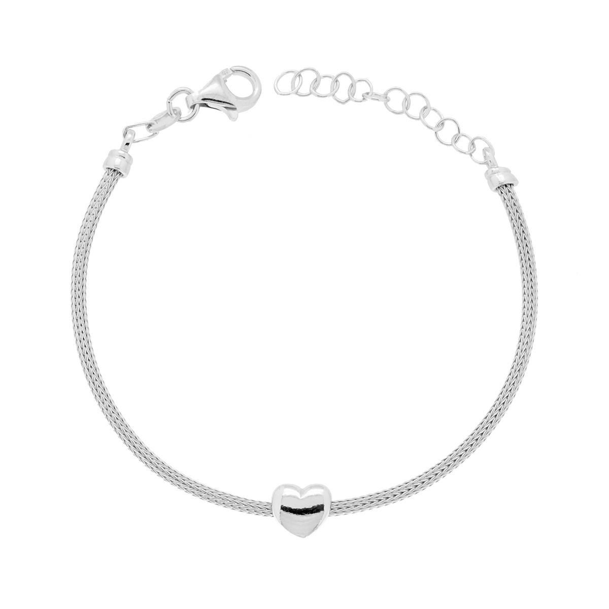 Bracciale Catena Calza con Cuore passante in ARGENTO 925 Galvanica Rodio