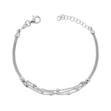Bracciale Catena Calza con centrale Forzatina e Cubetti in ARGENTO 925 Galvanica Rodio