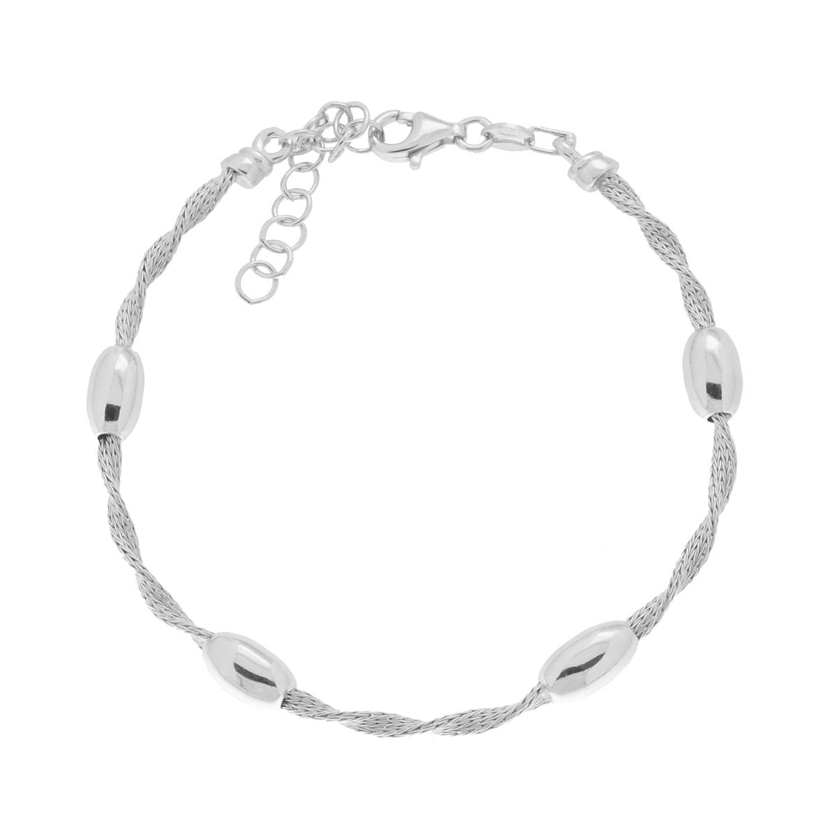 Bracciale Catena Calza torchon con Ovali in ARGENTO 925 Galvanica Rodio