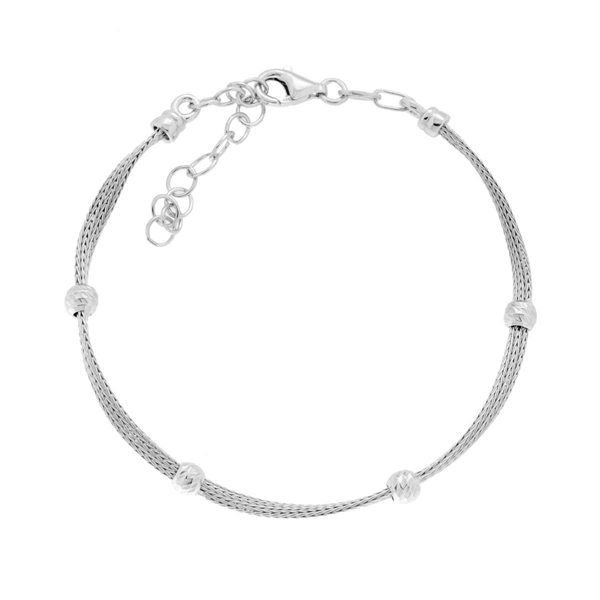 Bracciale Catena Fascetta Calza con Palline Diamantate in ARGENTO 925 Galvanica Rodio
